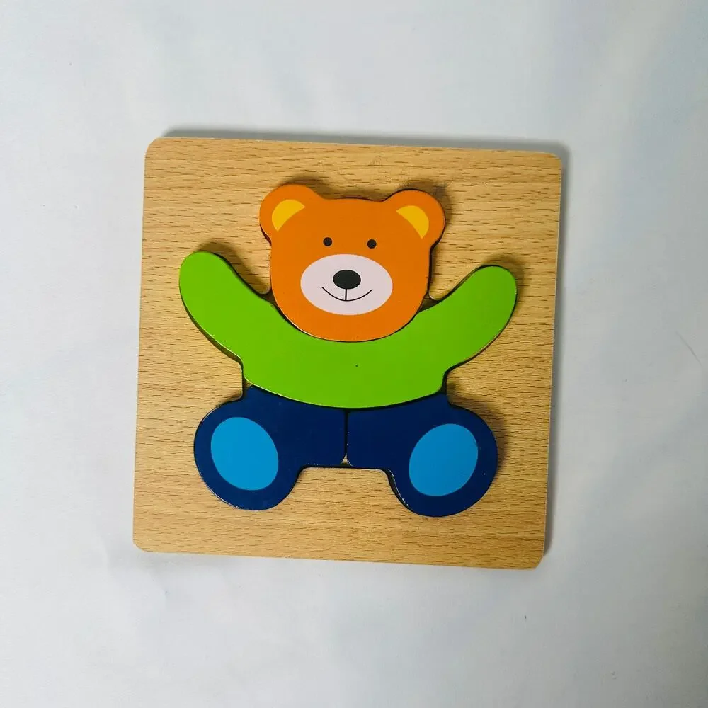 Vintage Teddy Bear Color Block Small Chunky Wooden Puzzle